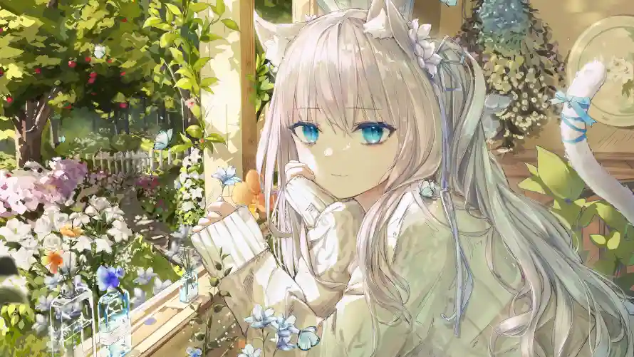 7k动漫壁纸-少女 - 背景-花园「哲风壁纸」