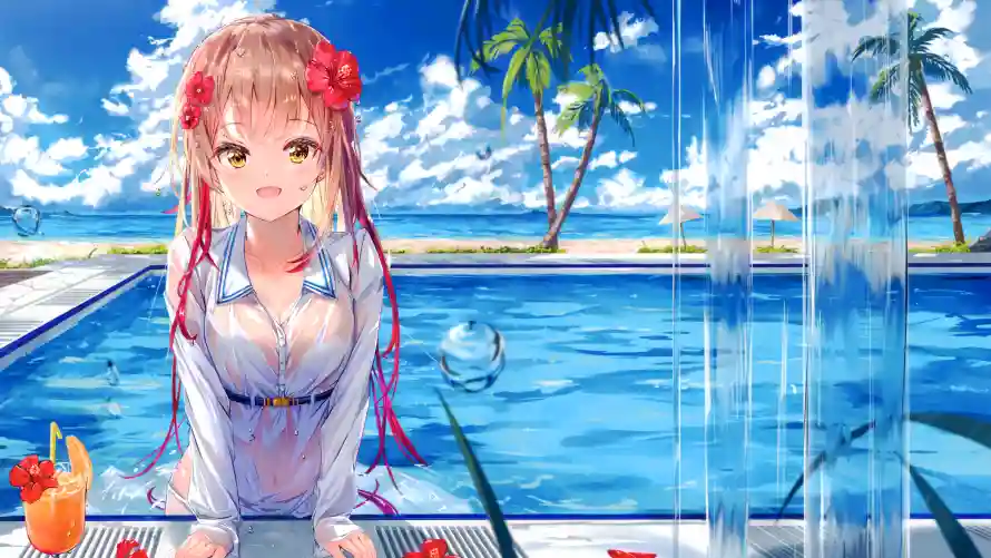4k动漫壁纸-少女 - 泳池-二次元「哲风壁纸」