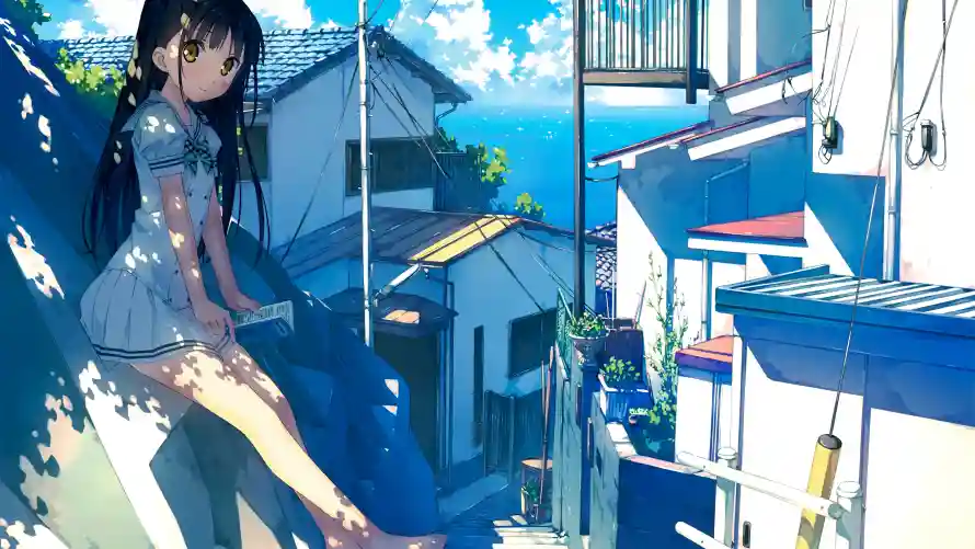 7k动漫壁纸-少女 - 屋顶-日系「哲风壁纸」