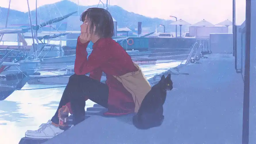 4k人物壁纸-动漫 - 少女-码头「哲风壁纸」