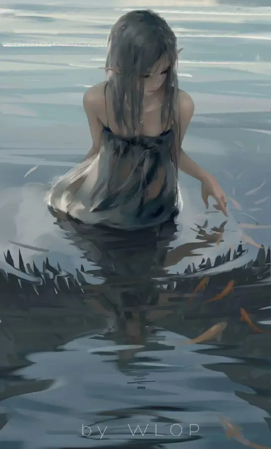 4k鬼刀壁纸 - 海琴烟 - WLOP - 水中人物「哲风壁纸」