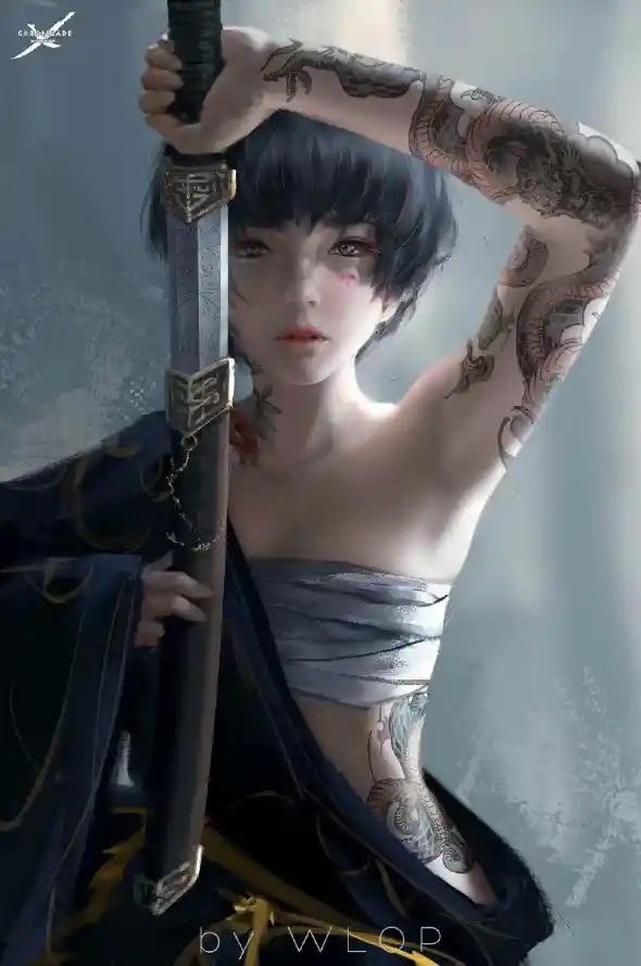 4k小绿壁纸 - 鬼刀 - WLOP - 持剑少女「哲风壁纸」