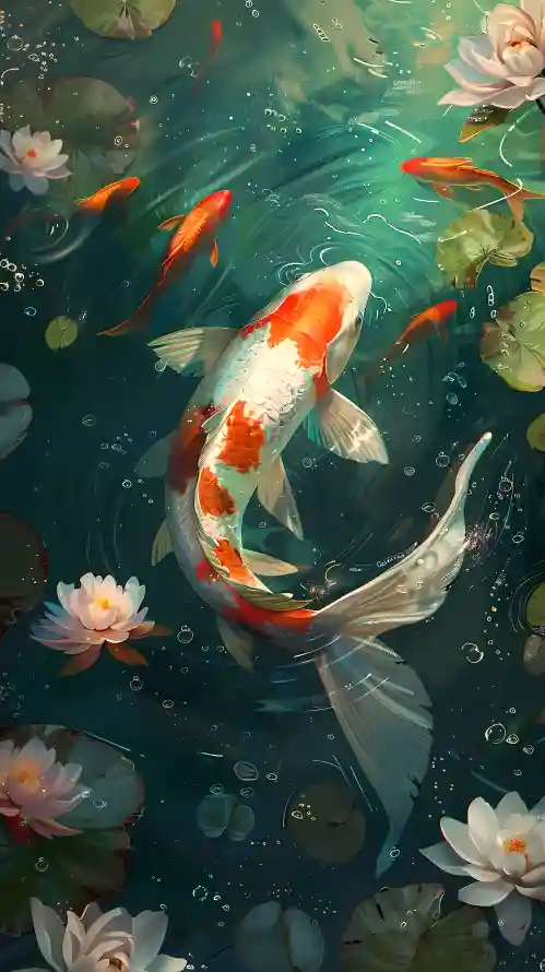4k荷花壁纸 - 锦鲤 - 手机壁纸 - 水中锦鲤「哲风壁纸」