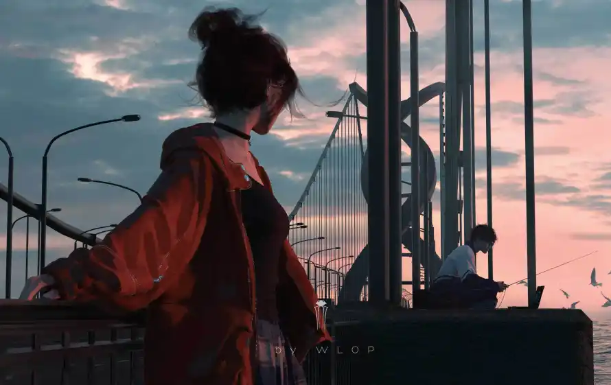 2k云虫壁纸-人物 - 场景-夕阳「哲风壁纸」