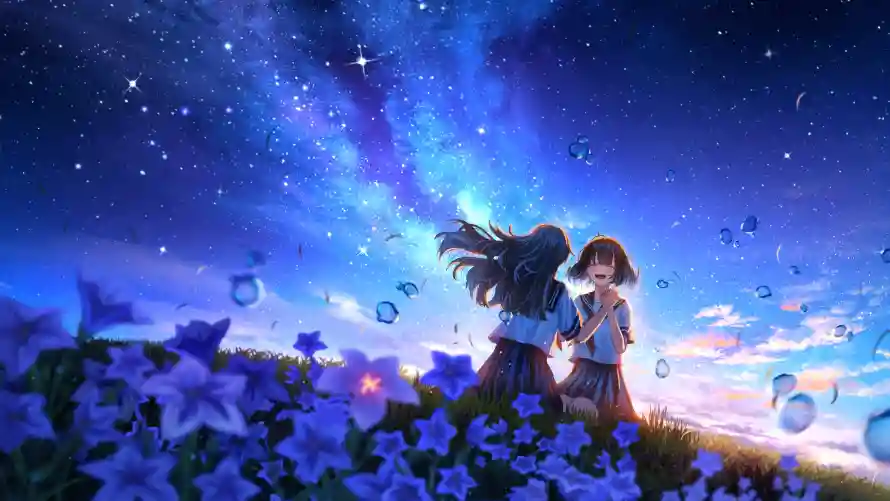4k动漫壁纸-少女 - 星空-花海「哲风壁纸」