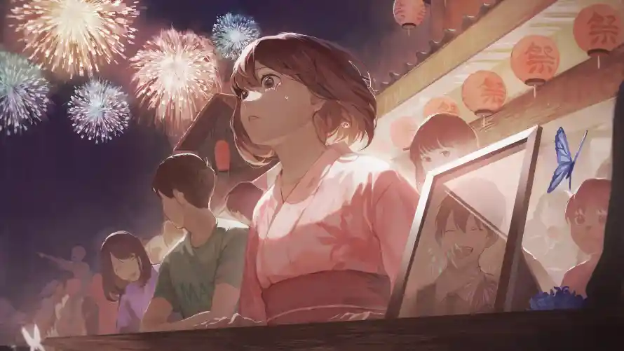 4k动漫壁纸-场景 - 少女-烟花「哲风壁纸」
