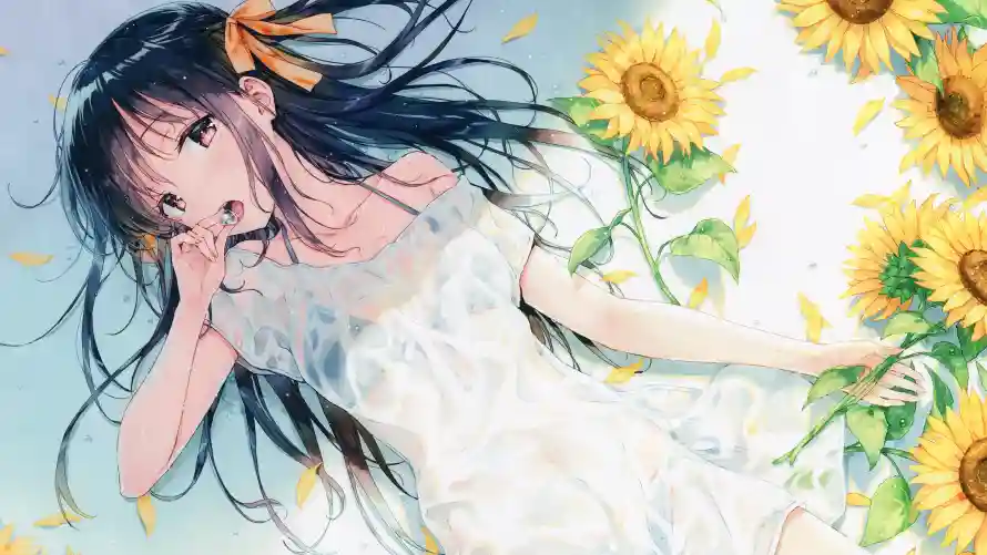 5k动漫壁纸-少女 - 背景-向日葵「哲风壁纸」