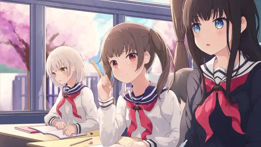 6k动漫壁纸-少女 - 校园-校服「哲风壁纸」