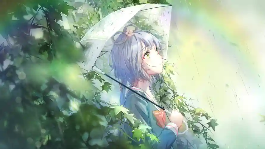5k动漫壁纸-少女 - 彩虹-撑伞「哲风壁纸」