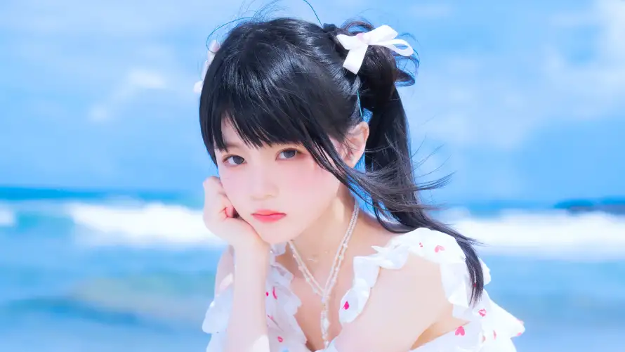 5k美女壁纸-海 - 双马尾-清新风「哲风壁纸」
