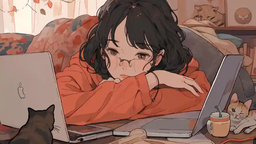 8k动漫壁纸-少女 - 猫咪-萌猫「哲风壁纸」