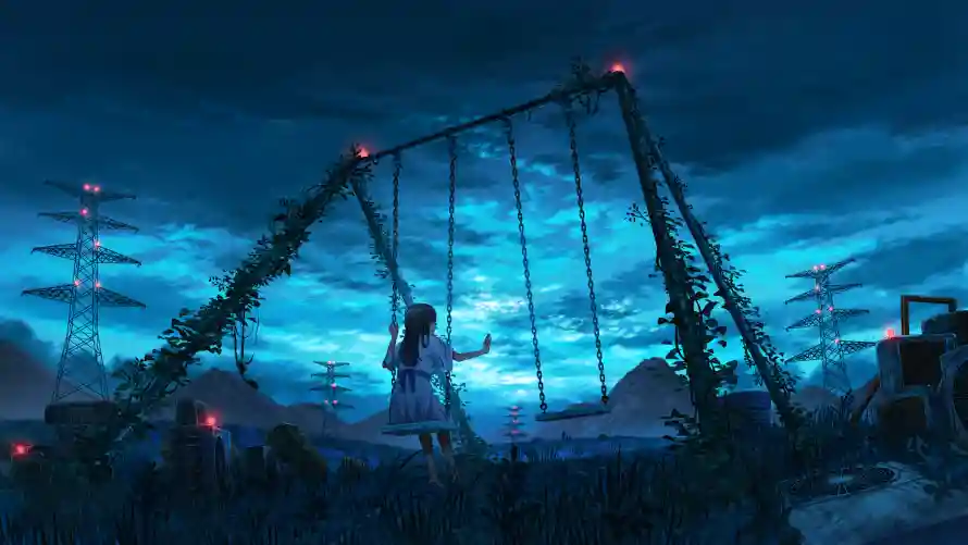 4k动漫壁纸-夜景 - 秋千-动漫壁纸「哲风壁纸」