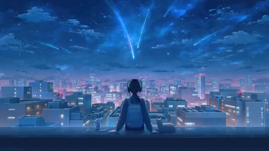 4k动漫壁纸-城市 - 夜景-女孩「哲风壁纸」