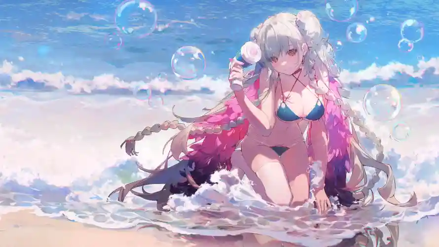 4k泡泡壁纸-海 - 美女-比基尼「哲风壁纸」