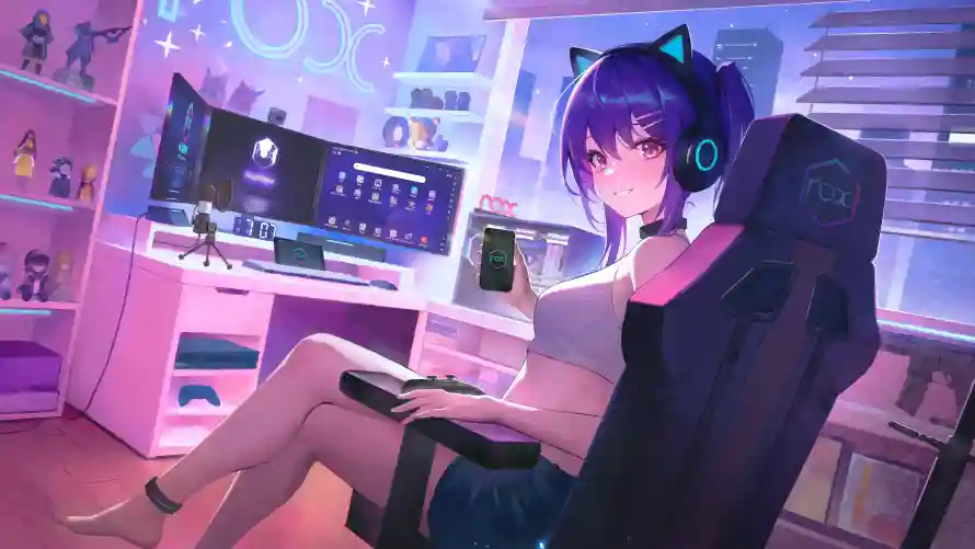 4k动漫壁纸-少女 - 电脑-耳机「哲风壁纸」