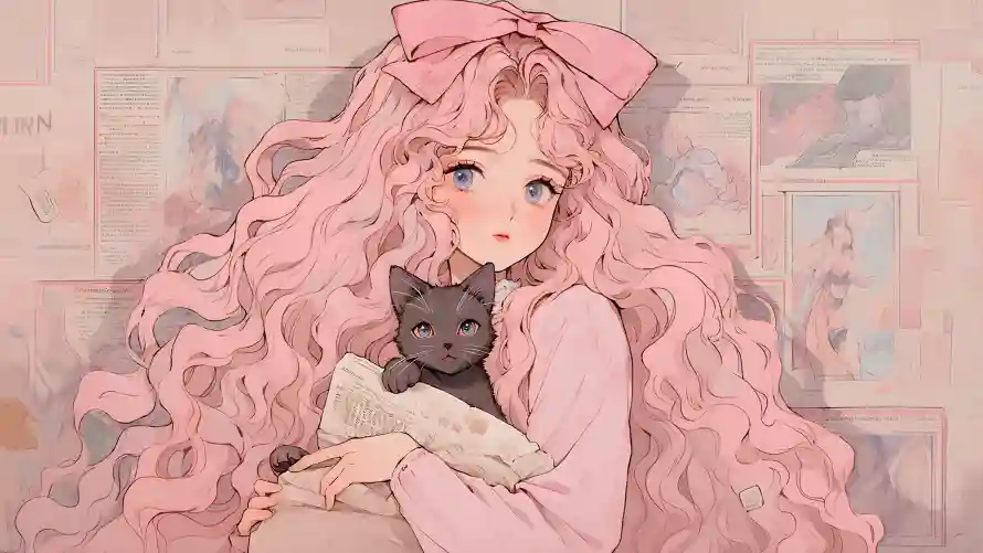 8k动漫壁纸-女孩 - 少女-黑猫「哲风壁纸」