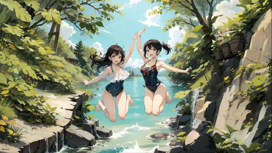 4kAI壁纸-少女 - 泳装-溪流「哲风壁纸」