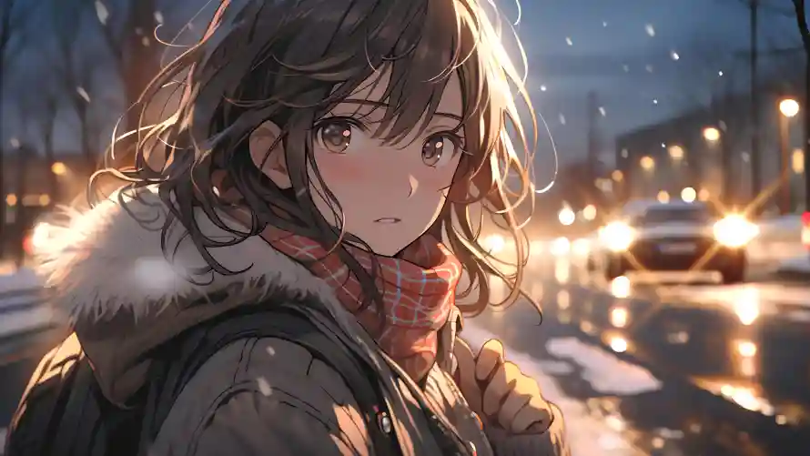 8kAI壁纸-少女 - 街景-雪景「哲风壁纸」