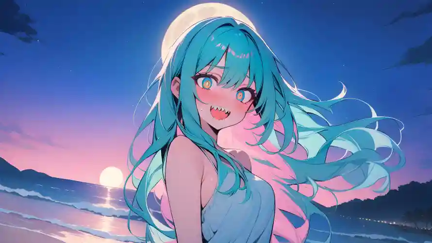 5kAI壁纸-少女 - 月夜-海边「哲风壁纸」