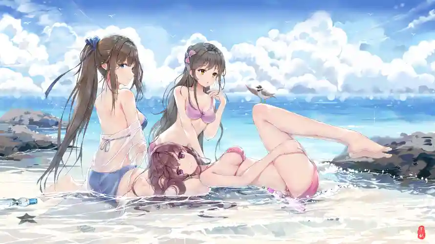 6k动漫壁纸-夏日 - 少女-海滩「哲风壁纸」