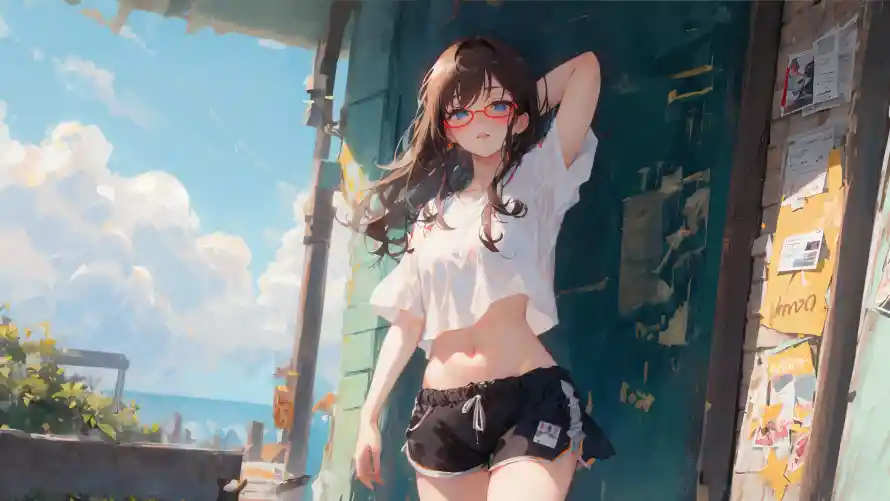 4kAI壁纸-少女 - 短裤-短上衣「哲风壁纸」
