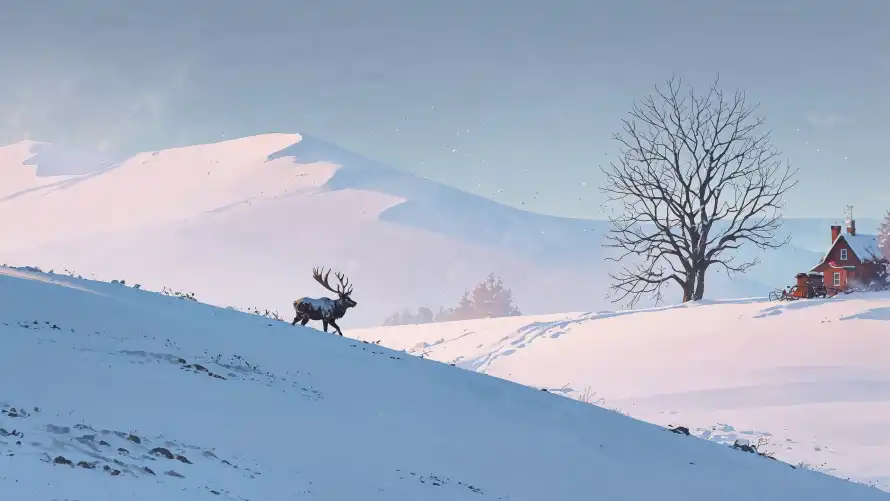 4kAI壁纸-小屋 - 雪景-驯鹿「哲风壁纸」 4kAI壁纸-小屋 - 雪景-驯鹿「哲风壁纸」