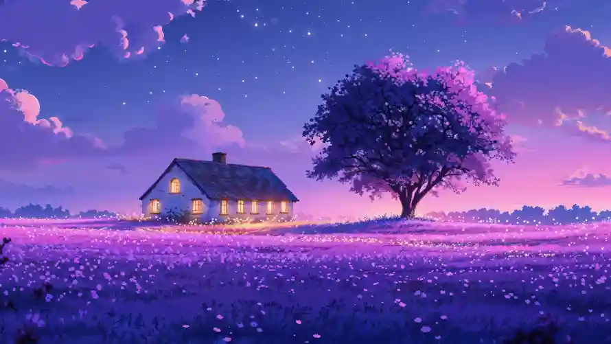 5k动漫壁纸-夜景 - 大树-小屋「哲风壁纸」