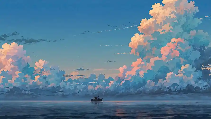 4k云朵壁纸-船 - 天空-海面「哲风壁纸」