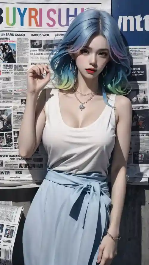 4k个性穿搭壁纸 - 时尚少女 - 蓝发少女 - 超清手机「哲风壁纸」