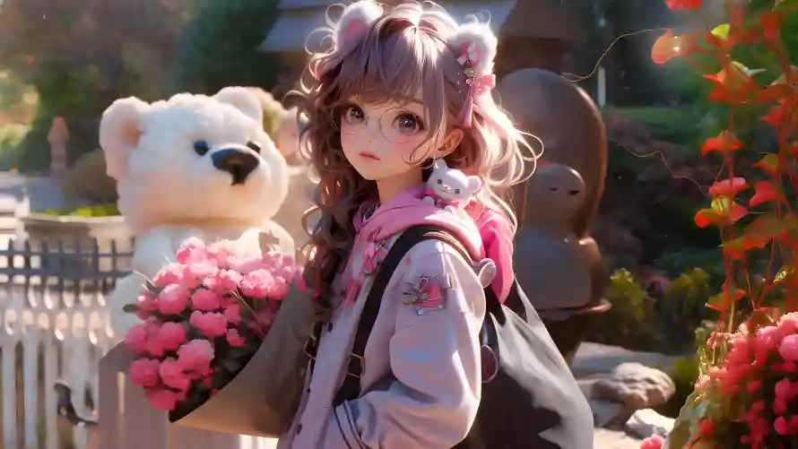 4k动漫壁纸-少女 - 白熊-精美「哲风壁纸」