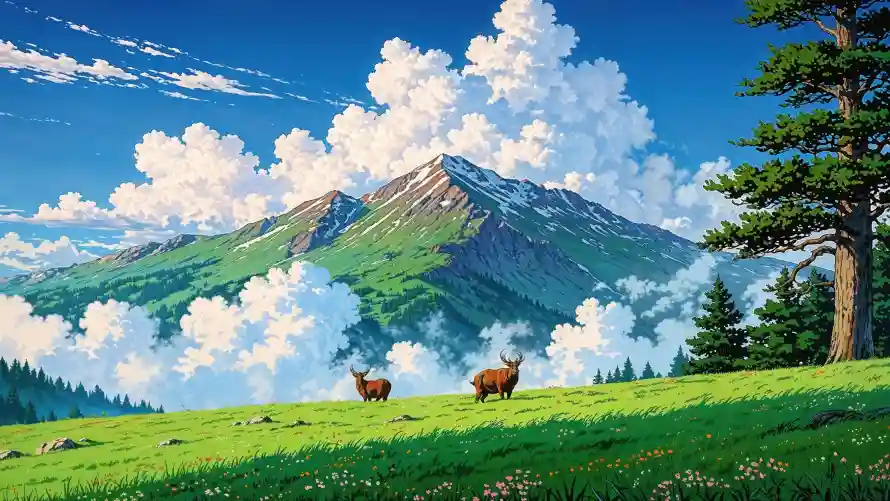 4k山景壁纸-鹿 - 草地-风景「哲风壁纸」