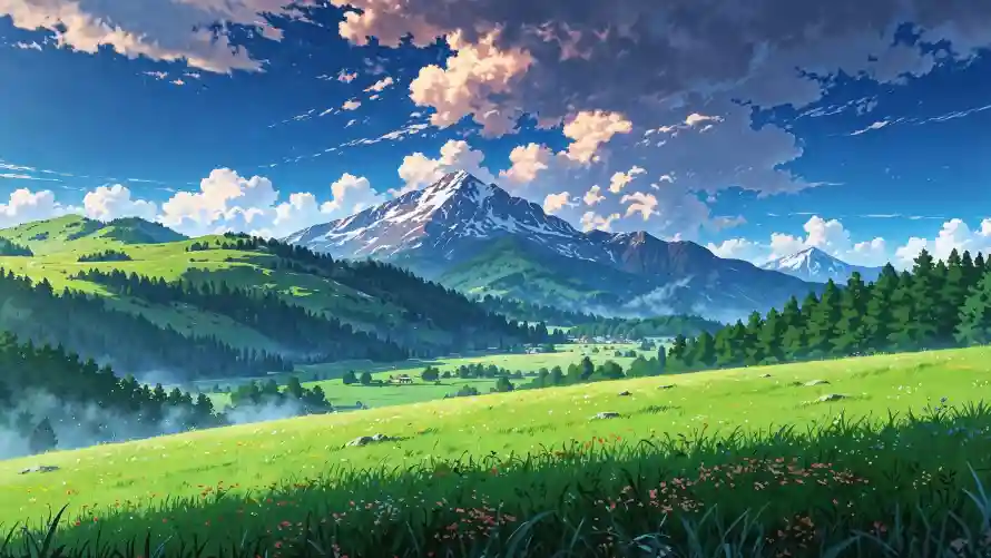 4k动漫壁纸-自然 - 草地-蓝天「哲风壁纸」