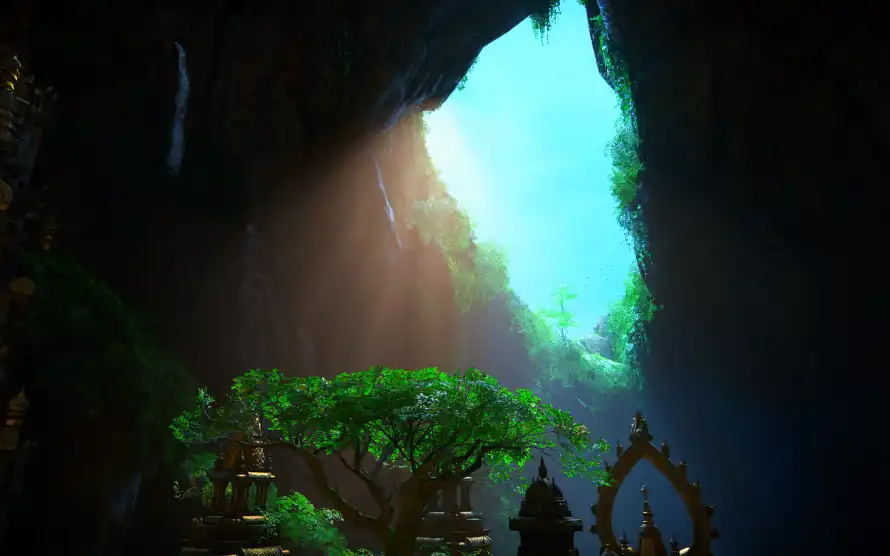 3k神秘壁纸-绿植 - 奇幻场景-洞穴景观「哲风壁纸」
