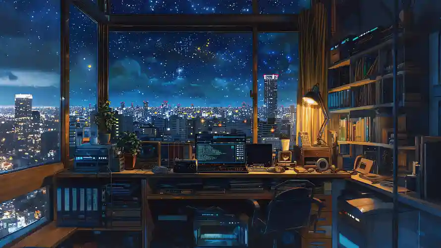 7k书房壁纸-书桌 - 星空-AI扩图「哲风壁纸」