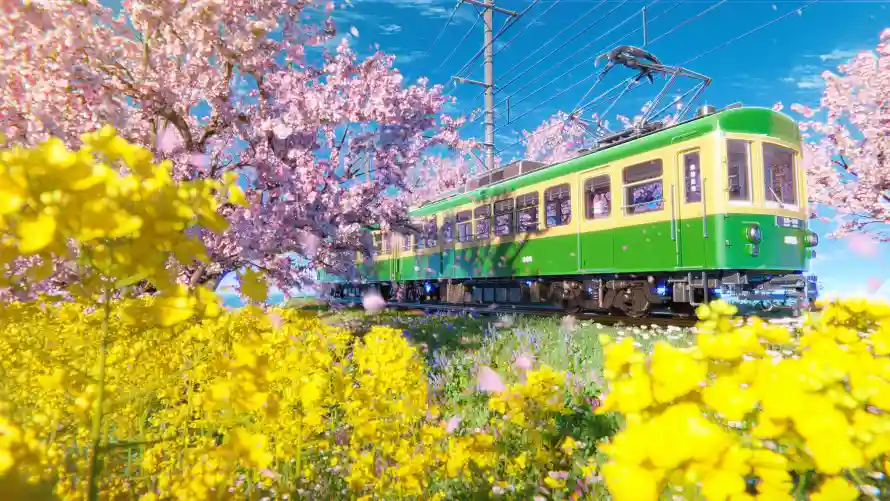 4k动漫壁纸-花 - 电车-风景「哲风壁纸」