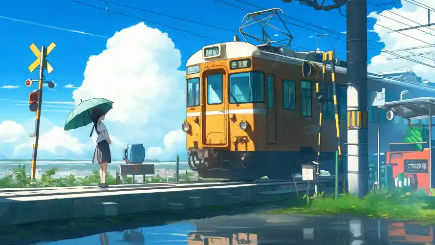 4k列车壁纸-少女 - 火车-二次元「哲风壁纸」