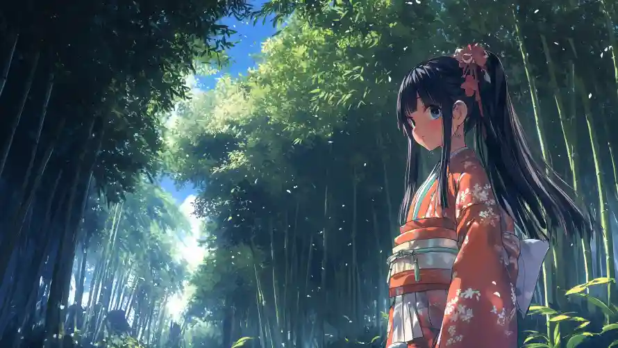 4k动漫壁纸-少女 - 竹林-动漫壁纸「哲风壁纸」