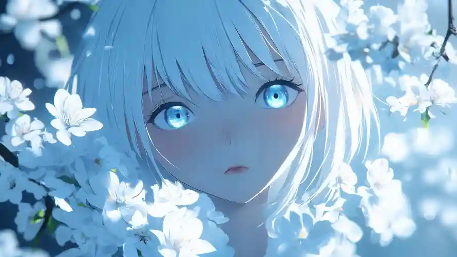 5k动漫壁纸-少女 - 白发-蓝眼「哲风壁纸」
