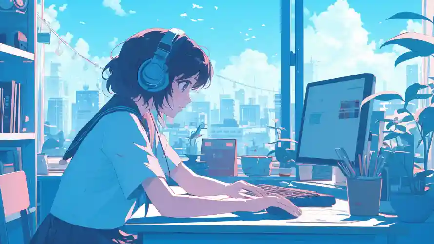 4k动漫壁纸-jk - 少女-电脑前「哲风壁纸」