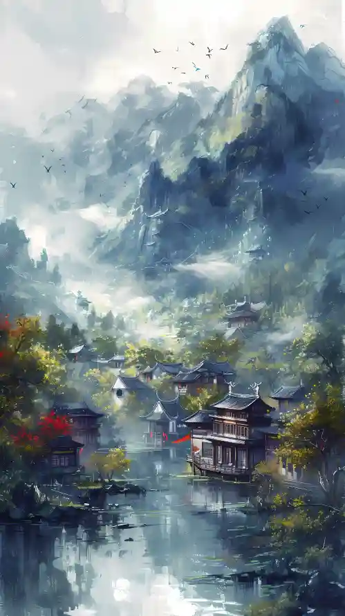 4k中式山水壁纸 - 中式建筑 - 古风意境 - 山水风景「哲风壁纸」