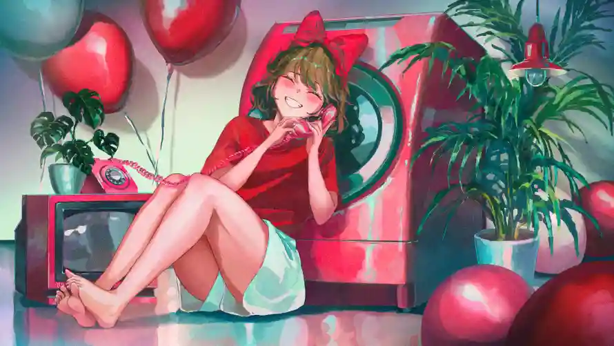 4k动漫壁纸-甜 - 少女-气球「哲风壁纸」