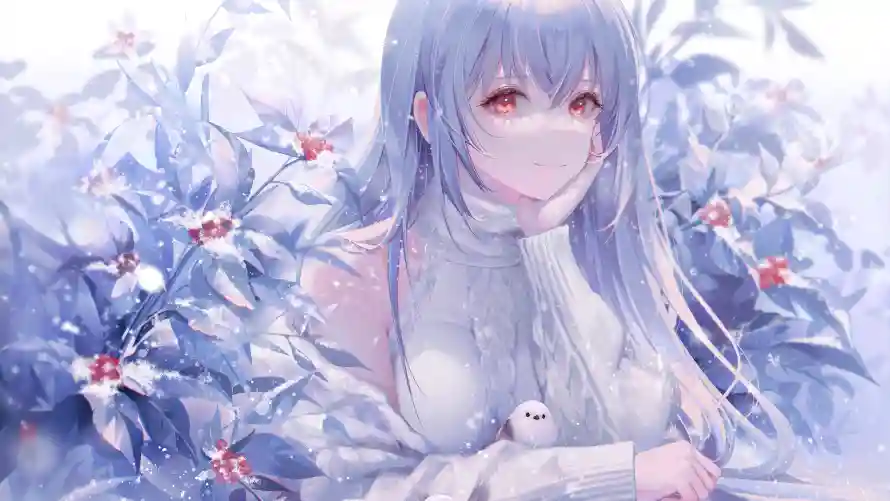 5k动漫壁纸-雪 - 小鸟-美女「哲风壁纸」