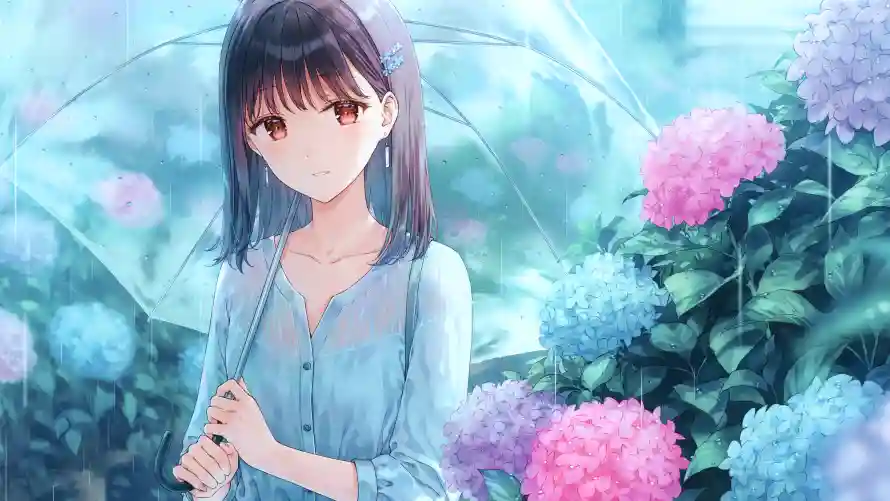 5k动漫壁纸-花 - 美女-雨伞「哲风壁纸」