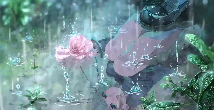 4k动漫壁纸-场景 - 花朵-雨中「哲风壁纸」