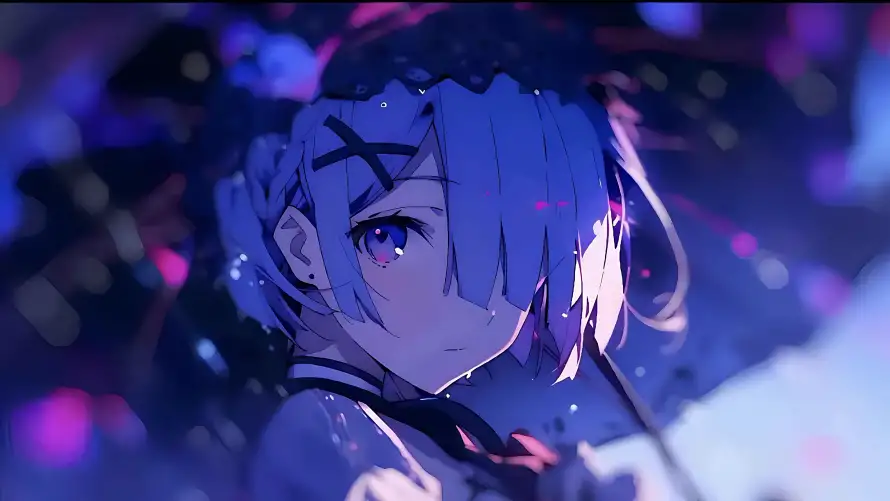 4k动漫壁纸-蕾姆 - 梦幻背景-蓝发少女「哲风壁纸」