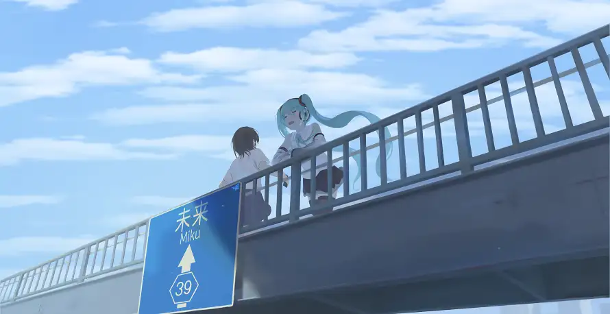 4k初音壁纸-二次元 - 动漫人物-桥上场景「哲风壁纸」
