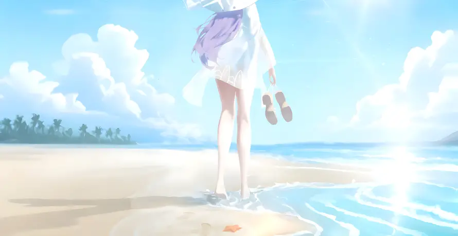 4k动漫壁纸-少女 - 海边-漫步「哲风壁纸」