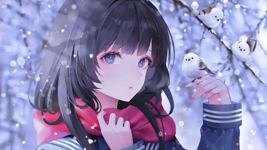 5k动漫壁纸-jk - 少女-雪景「哲风壁纸」