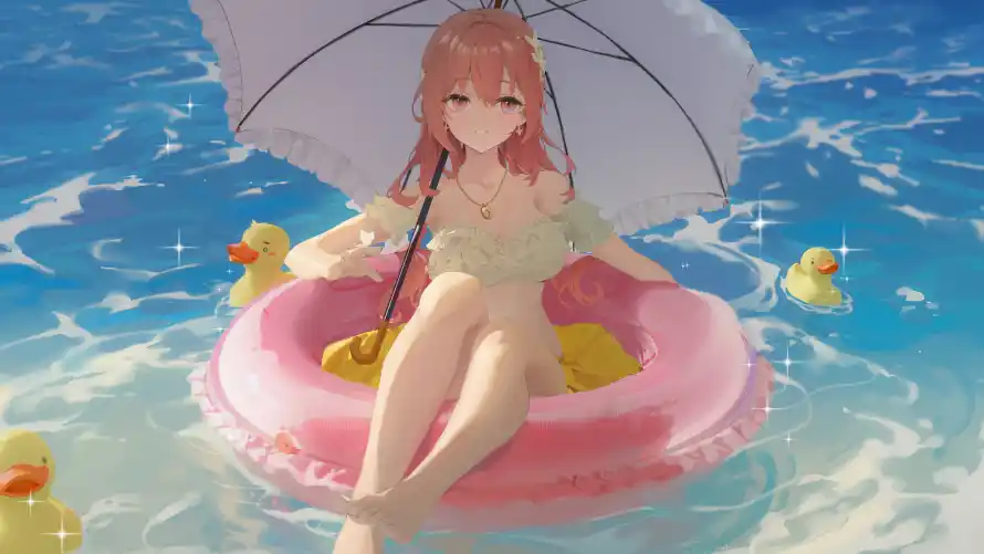 5k动漫壁纸-少女 - 泳池-漂浮「哲风壁纸」