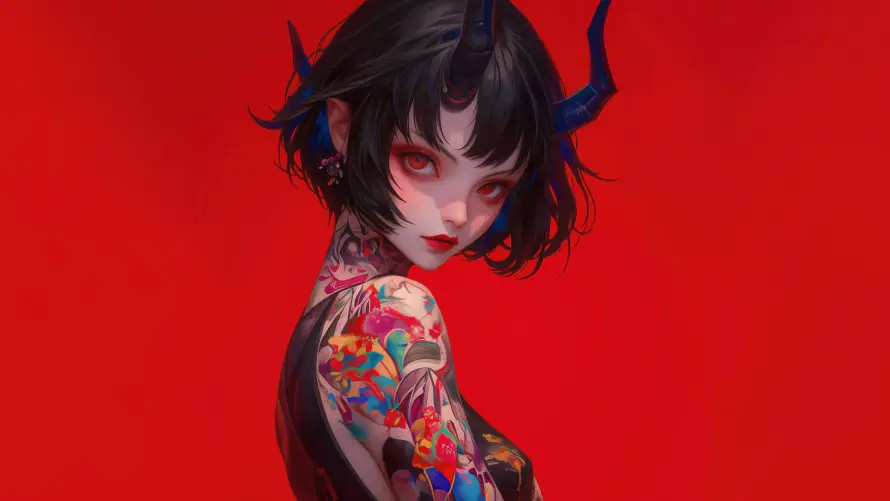 8kAI壁纸-动漫 - 少女-纹身「哲风壁纸」